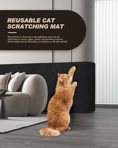 Cat Scratch Furniture Protector, Trimmable Self-Adhesive Carpet, DIY Climb Cat Scratcher Mat for Covering Cat Tower and Couch Protector from Cat Claws (78.7x15.8in Black) - color: Black