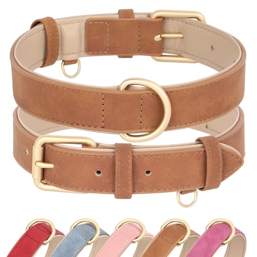Didog Soft Padded PU Leather Dog Collar, Adjustable Dog Collars for Medium Dogs with Durable Metal Buckle and D Ring,Brown,L - color: Brown, size: L: Fit Neck 13-17"(22-44lbs)