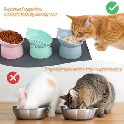 3 Pcs Elevated Cat Bowls 15° Raised Cat Bowl with Silicone Mat Whisker Friendly Anti Vomiting Cats Elevated Food and Water Bowls for Indoor Cats Kittens - color: Pink, Blue, Green