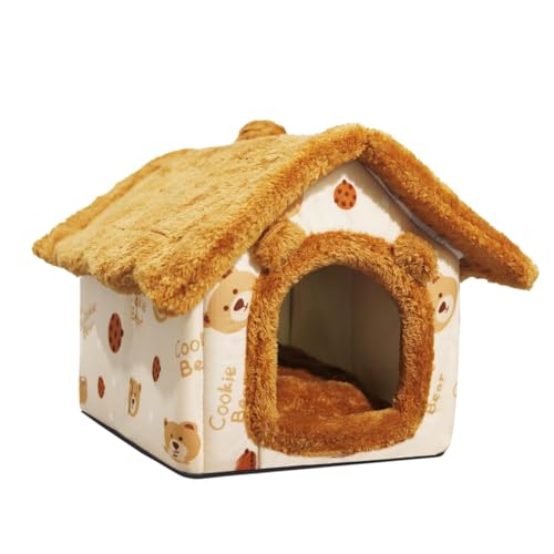 Warm Bear Cave Cat Bed, Enclosed Plush House with Removable Washable Cushion (Multiple Sizes), Cozy Indoor Pet Shelter for Cats, Kittens, Dog & Animals (m) - size: m