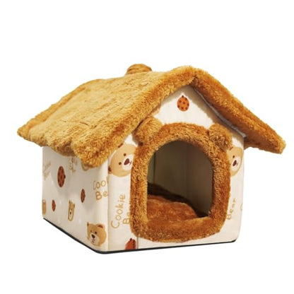 Warm Bear Cave Cat Bed, Enclosed Plush House with Removable Washable Cushion (Multiple Sizes), Cozy Indoor Pet Shelter for Cats, Kittens, Dog & Animals (m) - size: m