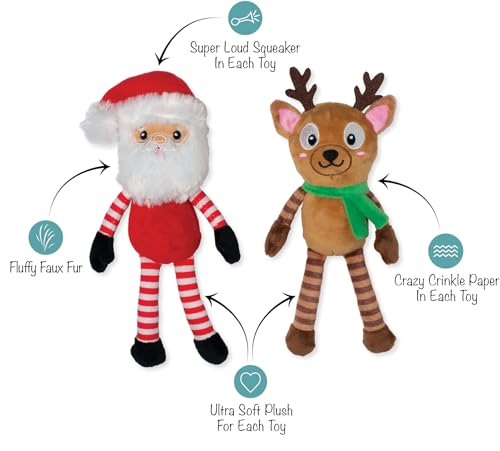 Fringe Studio Pet Toy, Friend at Frost Sight Plush Dog Toy 2 Piece Set, Santa & Reindeer, PetShop Collection (312062) - color: Frost Sight