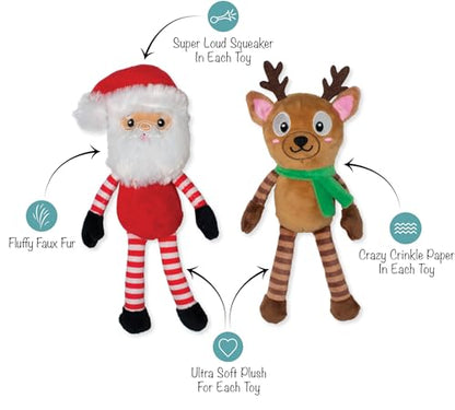 Fringe Studio Pet Toy, Friend at Frost Sight Plush Dog Toy 2 Piece Set, Santa & Reindeer, PetShop Collection (312062) - color: Frost Sight
