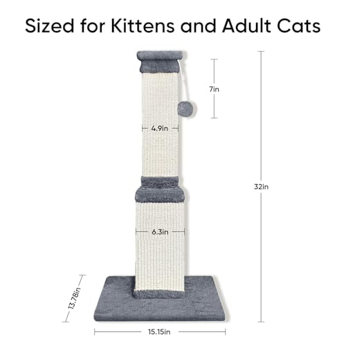 Cat Scratching Post, 32 Inch Cat Scratching Posts for Large Cats, Scratching Posts for Indoor Cats Adults, Cat Scratch Post with Nature Sisal, Light Gray - color: Light Gray