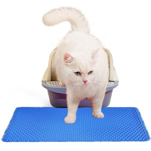 Cat Litter Mat for Pet Kitty Litter Box, Honeycomb Double Layer Cat Litter Box Mat, No Slip Cat Litter Trapping Mat, Urine and Water Resistant, Scatter Control, Washable Easy Clean, Blue - color: Blue