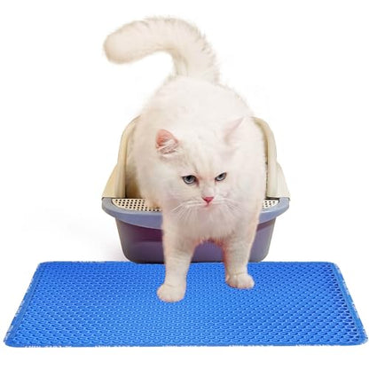 Cat Litter Mat for Pet Kitty Litter Box, Honeycomb Double Layer Cat Litter Box Mat, No Slip Cat Litter Trapping Mat, Urine and Water Resistant, Scatter Control, Washable Easy Clean, Blue - color: Blue