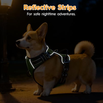 No Pull Dog Harness, No Chock Reflective Adjustable Soft Padded Pet Vest with Easy Control Handle, Easy Wearing with Stylish, Reinforced Knot, 2 Buckles - color: Army Green, size: X-Small