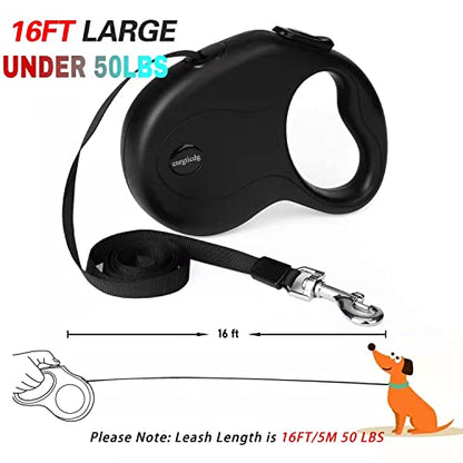 enrgticdg 16Ft Retractable Dog Leash,Light Weight Leash for Small to Medium Dogs/Cats Up to 50lbs,Stainless Steel Spring Strong Nylon Tape, Tangle Free, One-Handed Brake.(Black) - color: Black