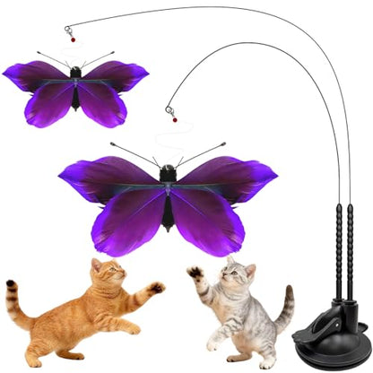 Walfront Cat Toys for Cats with 2PCS Butterfly Attachments, Dual Suction Base, Interactive & Solo Play Modes, Ideal for Multi-Cat Homes, Training & Bonding, Purple - Fun and Engaging for All Cats