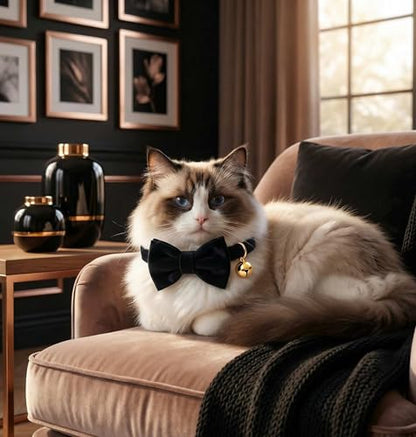 Personalized Velvet Cat Collar with Bell, Custom Engraved Name and Phone Number, Adjustable Luxury Kitten Collar, Non-Breakaway Secure ID Collar for Cats and Kittens - color: Black, size: L