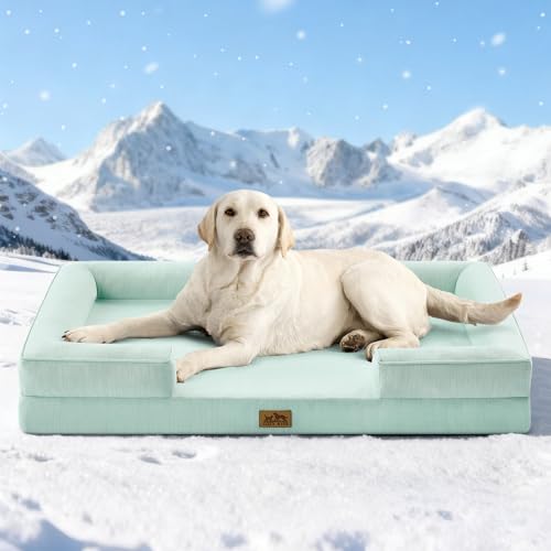 COZY KISS Cooling Dog Bed for Extra Large Dogs, Q-Max >0.4 Summer Cool Orthopedic Foam Pet Sofa Bed with Sides, Bolster Anti-Slip Couch with Washable Removable Cover, XXL 48x35x7.5 inch, Green - color: Green, size: 48x35x7.5 Inch