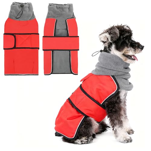 KOOLTAIL Dog Snow Jacket Winter Coat for Small Medium Dogs, Waterproof&Windproof Puppy Jacket with Fleece Lining and High Collar for Cold Weather, Warm Pet Snowsuit Vest Clothes with Leash Hole, Red S - color: Bright Red, size: Small