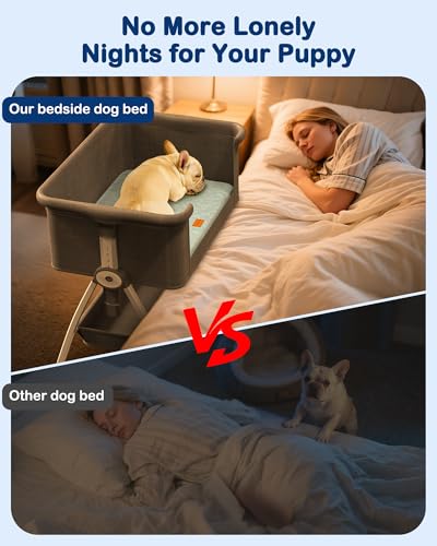Bedside Dog Bed, 6-Height Adjustable Elevated Cat Bed for Small & Medium Puppy & Cat, Extension for Human Bed, Pet Bassinet with Removable & Washable Cover, Dogs Couch with Sides (30" L x 21" W) - size: Large