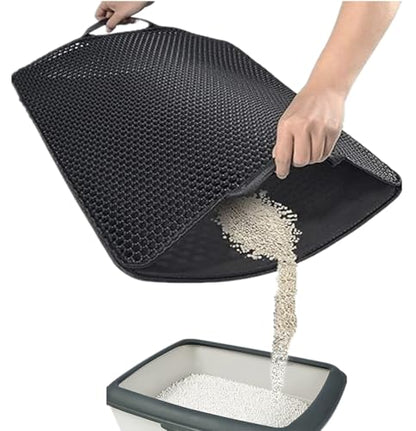 Cat Litter Mat with Handles, 30"x 24" Litter Trapping Mat, Double Layer Honeycomb Litter Box Mat, Waterproof Urine Proof Kitty Litter Mat,Easy Clean Scatter Control