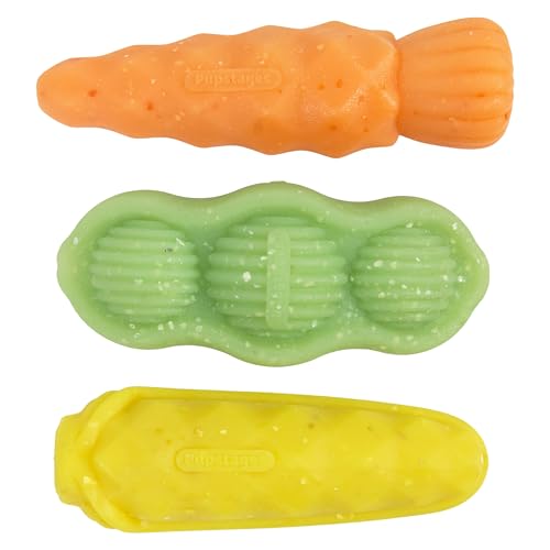 Flex-Force Veggie Chew Dog Toys, Multi-Textured & Floats, Multiple Scents for Sensory Play, Moderate Chewers, Teething Puppies and Small Breeds up to 25 lbs, 3-Pack, 4.9"