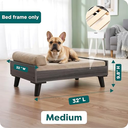 Furhaven Elevated Dog Bed Frame for 30" x 20" Medium Dog Beds, Easy Assembly - Mid-Century Modern Bed Frame - Gray Wash, Medium - color: Veneer Gray Wash, size: 30" x 20"