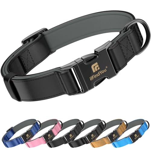 Dog Collar for Large Dogs, Soft PU Leather with Neoprene Padding, Comfortable & Lightweight, Adjustable, Durable with Quick Release Buckle & Strong D-Ring, L Fit 15–24" Neck, Black - color: Black, size: L: Neck 15-24"