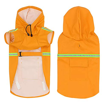 Dog Raincoat with Hood Waterproof Poncho Rain Jacket Dog with Back Pocket Adjustable Drawstring Reflective Strip (Orange, XXXXX-Large)
