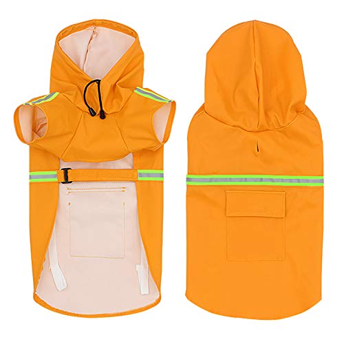 Dog Raincoat with Hood Waterproof Poncho Rain Jacket Dog with Back Pocket Adjustable Drawstring Reflective Strip (Orange, XXXXX-Large)