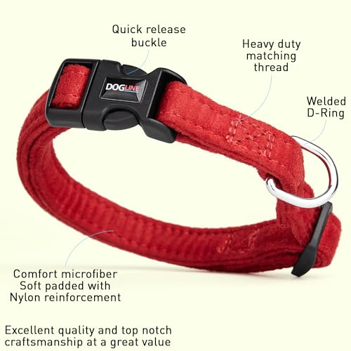 Dogline 5/8 x 11 to 17" Comfort Microfiber Soft Padded Pet Puppy Dog Collar, Small/Medium, Red - color: Red, size: Small/Medium