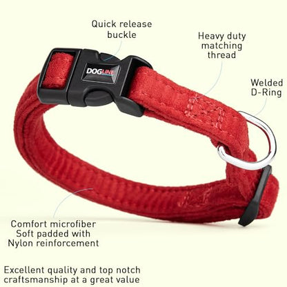 Dogline 5/8 x 11 to 17" Comfort Microfiber Soft Padded Pet Puppy Dog Collar, Small/Medium, Red - color: Red, size: Small/Medium