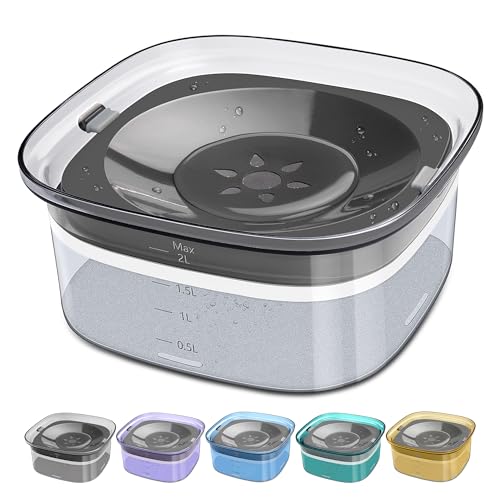 UPSKY 70oz Dog Water Bowl 2L No Spill Dog Bowls Large Capacity Spill Proof Slow Water Feeder, No Splash Pet Water Dispenser Vehicle Carried Travel Slow Drinking Bowl for Messy Drinkers - color: Gray, size: 2 L