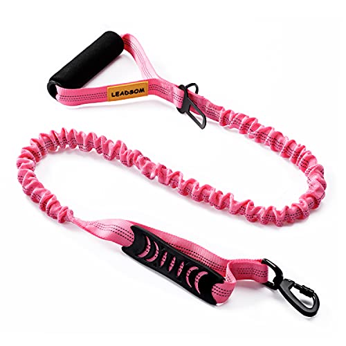 6FT Highly Reflective Heavy Duty Elastic Bungee Medium and Large Dog Leash Shock Absorbing with Comfortable Padded Handle and Traffic Handle Suitable for Training - color: Pink