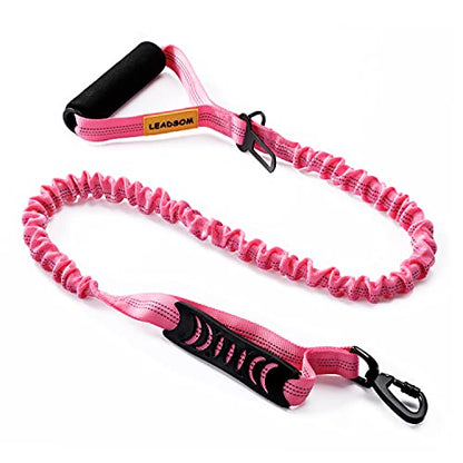 6FT Highly Reflective Heavy Duty Elastic Bungee Medium and Large Dog Leash Shock Absorbing with Comfortable Padded Handle and Traffic Handle Suitable for Training - color: Pink