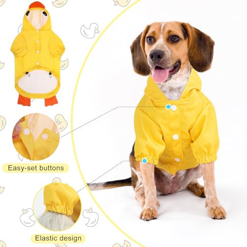 BEAUTYZOO Dog Raincoat Hooded Slicker Poncho, Waterproof Windproof Rain Jacket Hood with Harness Built in, Adjustable Reflective Duck Design Rain Coats for Small Medium Dogs Puppies, Yellow Size XS - color: Yellow Duck, size: XS(Back 10.5", Chest 16.9", N