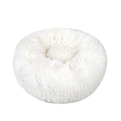 otoez Kitten Puppy Bed Extra Small XS Round Dog Cat Beds Anti Anxiety Plush Pet Calming Donut Bed with Non-Slip Waterproof Bottom, Washable (15.7", White) - color: White, size: 15.7"