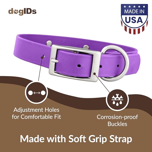 dogIDs Personalized Dog Collar – Custom Waterproof Soft-Grip Biothane with Laser-Engraved Nameplate, Durable & Odor-Resistant, USA Made | Amethyst, 1 in x 16 in (Fits Necks Size 14-18 in) - color: Amethyst, size: 1 in x 16 in (Fits Necks Size 14-18 in)