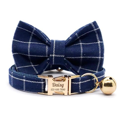 Personalized Plaid Cat Collar with Bell - Non-Breakaway Custom Polyester Kitten Collar with Engraved Name & Phone Number (Pattern 06, L (7.5-12.5 Inches)) - color: Pattern 06, size: L (7.5-12.5 Inches)