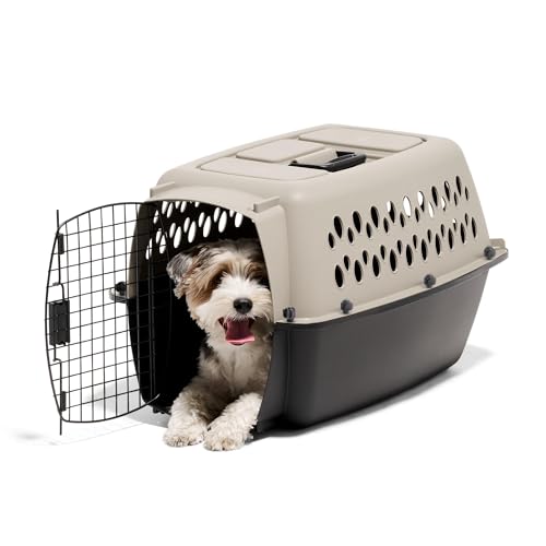 Petmate Vari Dog Kennel Portable Carriers & Crates for Smaller Dogs or Puppies and Pets 10 to 20 lbs, Airline-Friendly Plastic Pet Carrier Home and Travel, 24" Long, Taupe & Black, 24” x 16.7” x 14.5” - size: 24.0"L x 16.7"W x 14.5"H