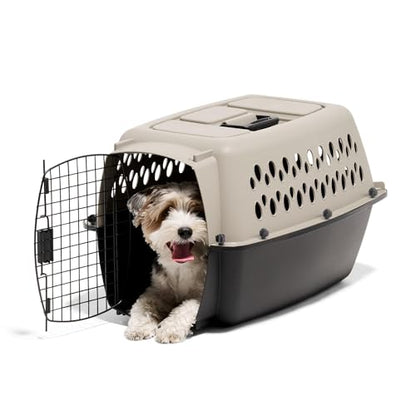 Petmate Vari Dog Kennel Portable Carriers & Crates for Smaller Dogs or Puppies and Pets 10 to 20 lbs, Airline-Friendly Plastic Pet Carrier Home and Travel, 24" Long, Taupe & Black, 24” x 16.7” x 14.5” - size: 24.0"L x 16.7"W x 14.5"H