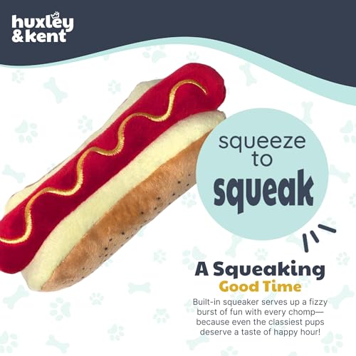Huxley & Kent Funny Dog Toy w/Squeaker – Power Plush Squeaky Dog Toys for Small, Medium & Large Dogs – Soft Stuffed Animal for Indoor Play & Fetch - Haute Dog, Small - size: Small, style: Haute Dog