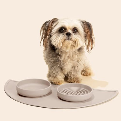 Should We Go? Slow Feeder for Dogs, The Slowdown Bowl Silicone Slow Eating Mealtime Solution with Modern Lick Mat Design, Reduces Gulping, Fits 1 Cup, 6” Across x 1.25” Tall, Small-Tan - color: Tan - Rainbow Design, size: Small (6” Across x 1.25” Tall)