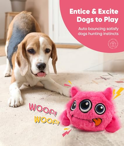 Petbobi Interactive Dog Toys Ball, USB Rechargeable Moving Dog Toy with Barking Sounds, Plush Monster Ball with Washable Cover, 4.9" Pet Toy for Small & Medium Dogs, Christmas & Birthday Gift - color: Pink