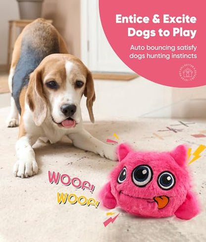 Petbobi Interactive Dog Toys Ball, USB Rechargeable Moving Dog Toy with Barking Sounds, Plush Monster Ball with Washable Cover, 4.9" Pet Toy for Small & Medium Dogs, Christmas & Birthday Gift - color: Pink