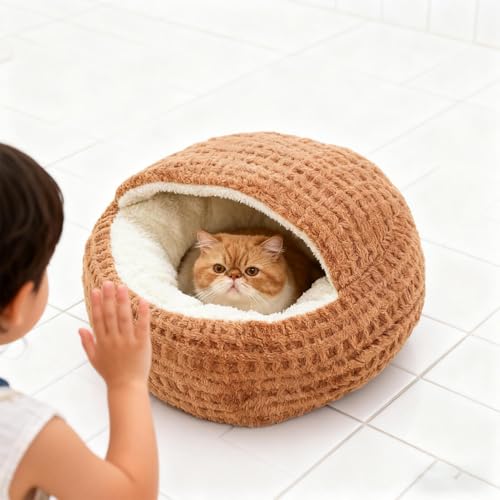 Hooded Calming Cat Cave - Hooded Kitten Bed, Cat Tent for Home Bedroom Balcony, Pet Bed with Thick Padding, Pet Sleeping House, Cave Cushion for Indoor Shelter Living Room Apartment - color: Dark Coffee