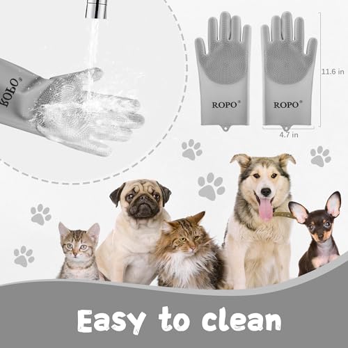 ROPO silicone gloves for pet grooming, multi-functional gloves for pet hair shedding, bathing, and massage (Grey) - color: Grey
