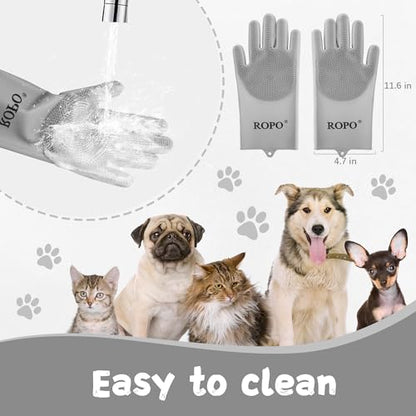 ROPO silicone gloves for pet grooming, multi-functional gloves for pet hair shedding, bathing, and massage (Grey) - color: Grey
