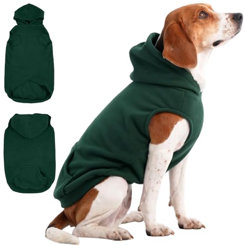IECOii Dog Hoodie for Medium Dogs, Warm Fleece Dog Hoodies Sweater with Leash Hole and Pocket, Cozy Dogs Cold Weather Coat for Fall Winter Hooded Sweatshirt Vest for French Bulldog, Green, L - color: Green, size: Large