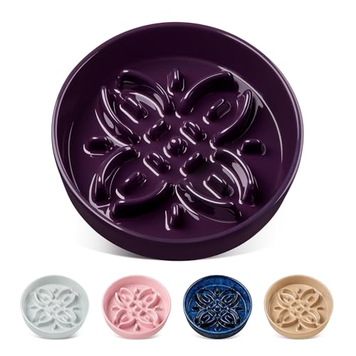 vancasso Ceramic Slow Feeder Dog Bowls, Puzzle Dog Food Bowls with Floral Maze, Anti -Slip Pet Food Dish for Small Breed, 0.6 Cups, Purple - color: Purple, size: S-0.6 Cups