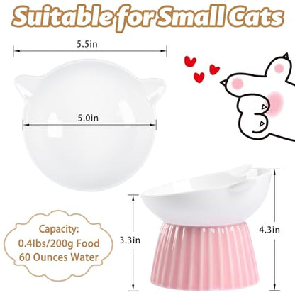 Ceramic Raised Cat Bowl，Tilted Raised Bowl Anti Vomit for Indoor Cats Whisker Friendly Pet Feeder for Cats Puppies, Microwave and Dishwasher Safe (Blue) - color: Pink