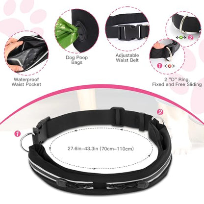 Waist Leash for Medium Large Dog Walking, Bungee Hands Free Leash with Zipper Pouch, Around The Waist No Pull Running Dog Belt, Padded Handle Jogging No Hands Heavy Duty - color: Rose