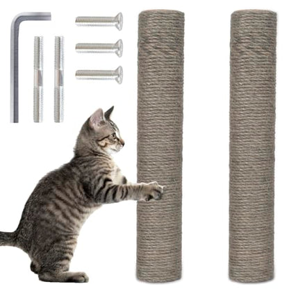 PowerKing Natural Sisal Replacement Scratching Post, 15.7'' 2 Pieces M8 Cat Scratch Post Refill Pole Parts for Refurbishment, Include Screws (Grey) - color: Grey, size: 15.7''+15.7'' (2.67''Thick)