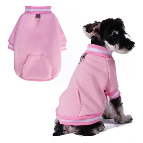 BINGPET Large Dog Sweater Pullover Fleece Vest with Leash Hole & D-Ring,Cotton Dog Hoodie for Small Medium Large Dogs Puppy Boys Girls,Thick Soft Fleece Winter Dog Clothes Cold Weather Sweatshirt Coat - color: Pink, size: XS(Chest: 15",Neck: 10",Back: 10"