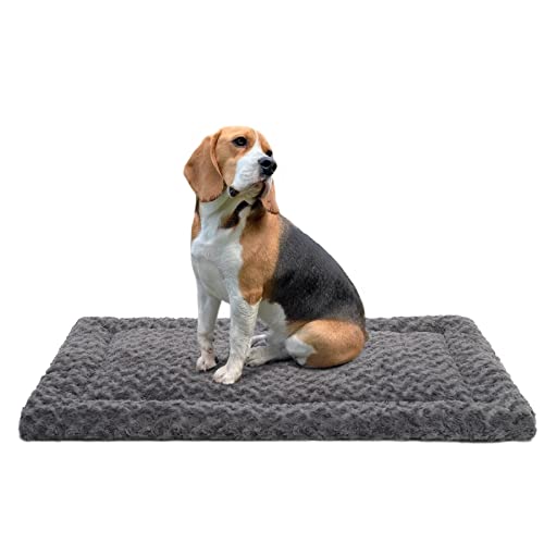 Washable Dog Bed Reversible Dog Beds for Crate Soft Fluffy Kennel Pad Anti-Slip Pet Sleeping Mat for Large Jumbo Medium Small Dogs (Grey, 36.00" x 23.00" x 1.50") - color: Grey, size: 36.00" x 23.00" x 1.50"
