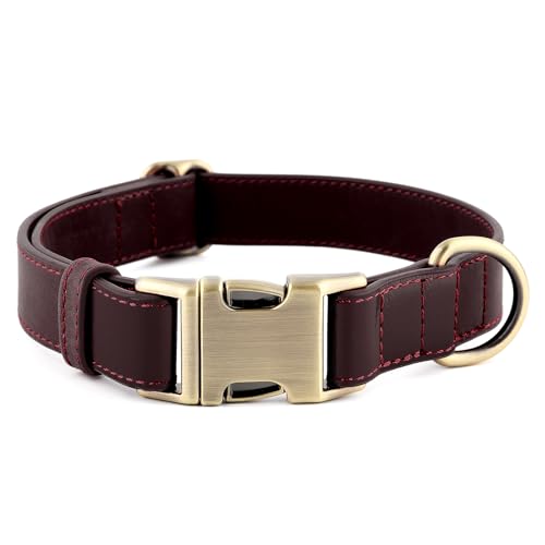 Plutus Pet Genuine Leather Dog Collar – Adjustable Pet Collar with Quick Release Metal Buckle, Soft Real Leather for Small Medium Large Dogs, Heavy Duty & Skin-Friendly (Copper Brown, XS) - color: Copper Brown, size: XS