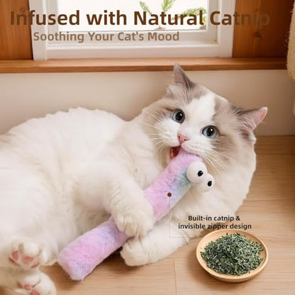 2BB Cat Kicker Toys 3 Pack, 13 Inch Quiet Catnip Toy Pillows for Indoor Cats, Soft Plush Refillable Kick Sticks for Kittens, Interactive Play & Exercise